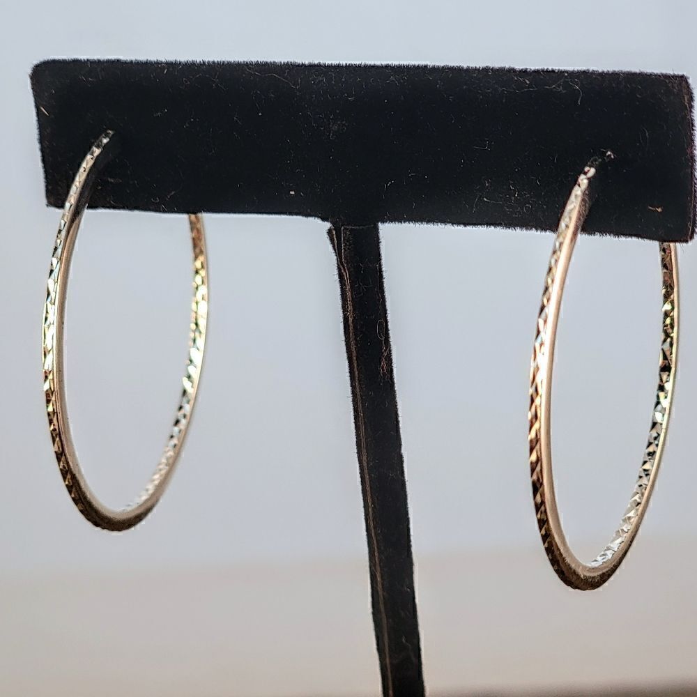 Sterling Inside Out Diamond Pattern 1 1/2" Sterling Hoop Earrings